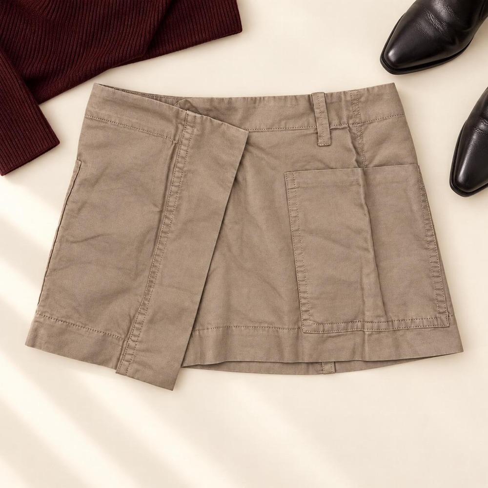 MNG by Mango Khaki Wrap-Front Mini Skirt — Size 8